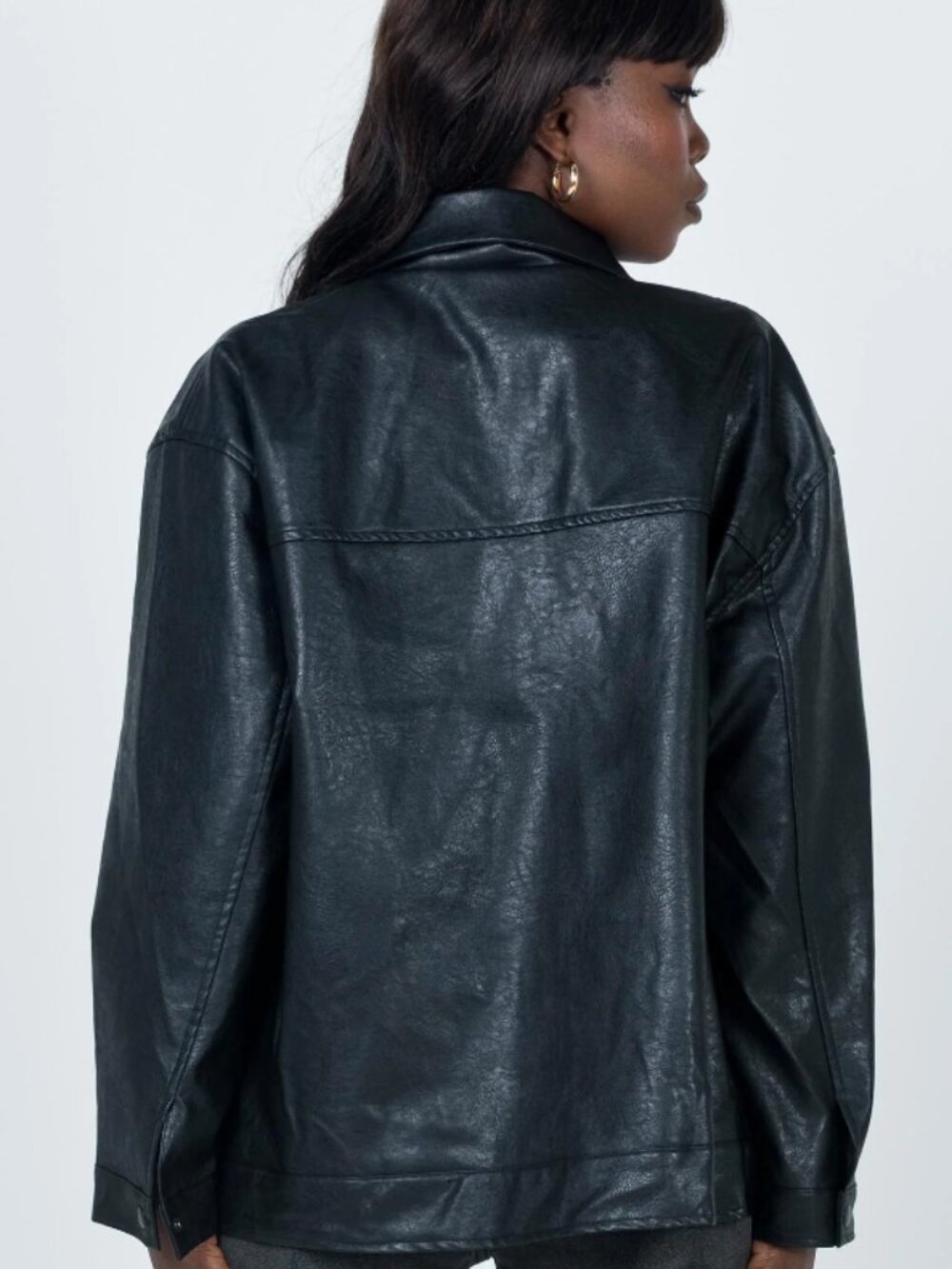 Faux Leather Jacket | Black Oversized Moto Style - Picture 5 of 6